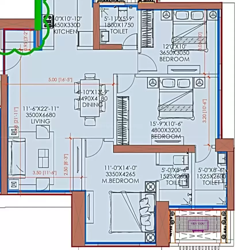 3 BHK Ajmera Manhattan floor plan 1