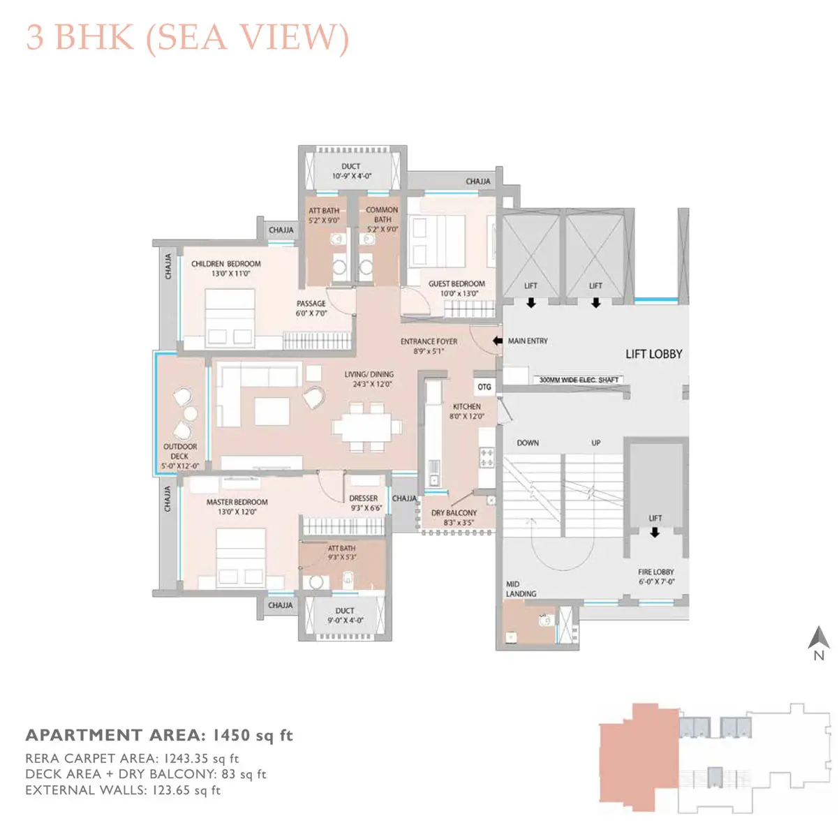 3 BHK Jewel Crest Mahim floor plan 2