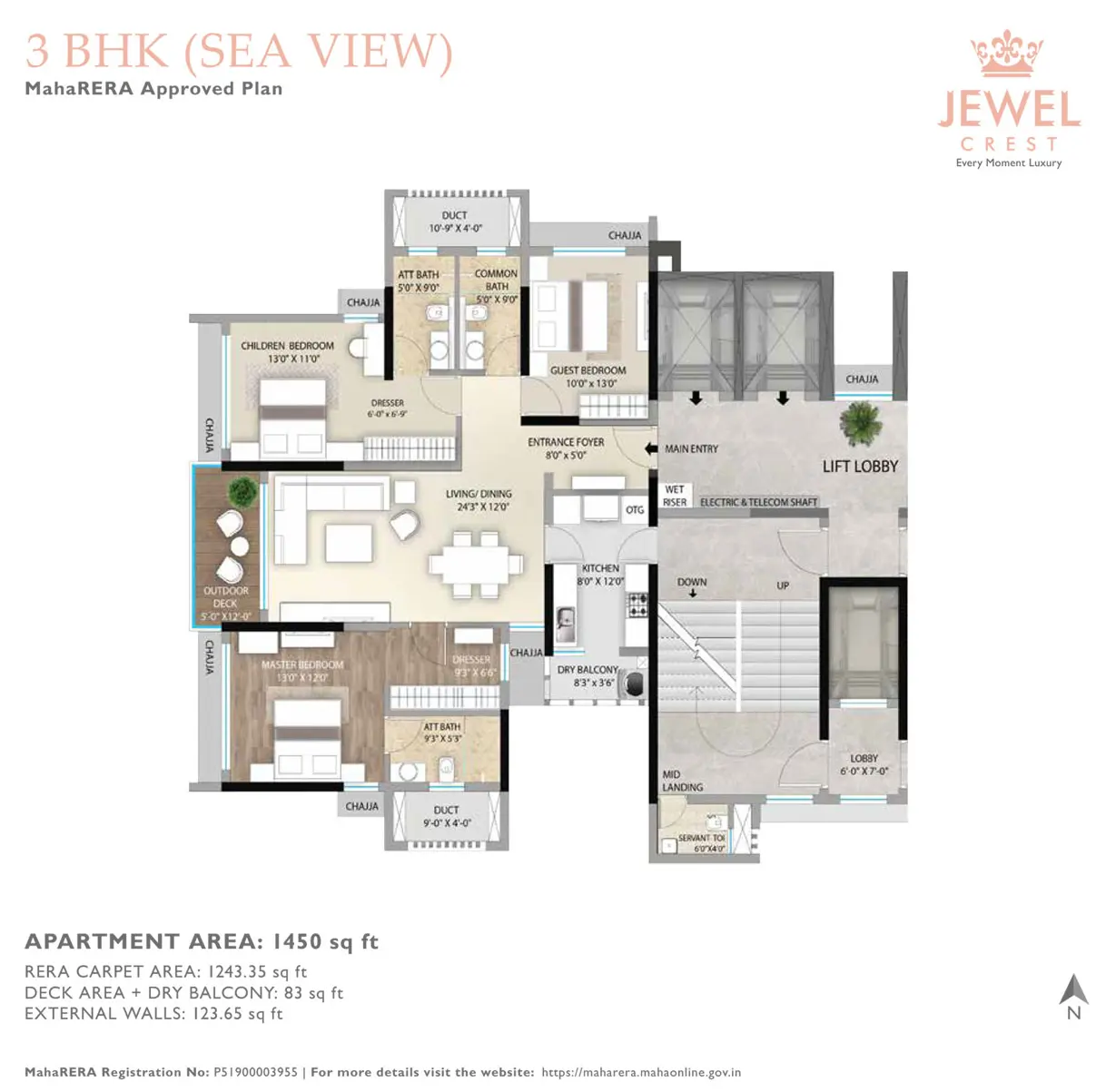 3 BHK Jewel Crest Mahim floor plan 1