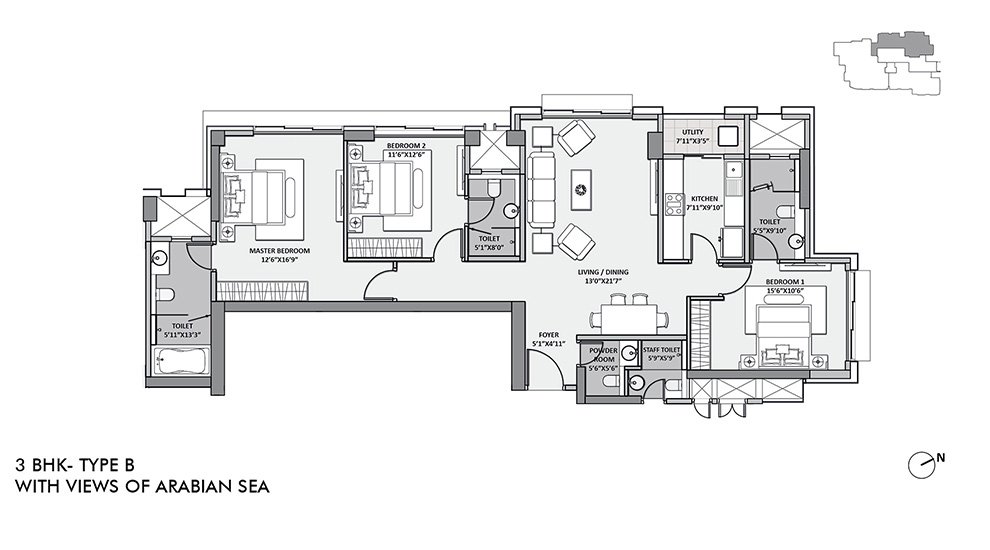 4 BHK Lodha Seamont floor plan 1