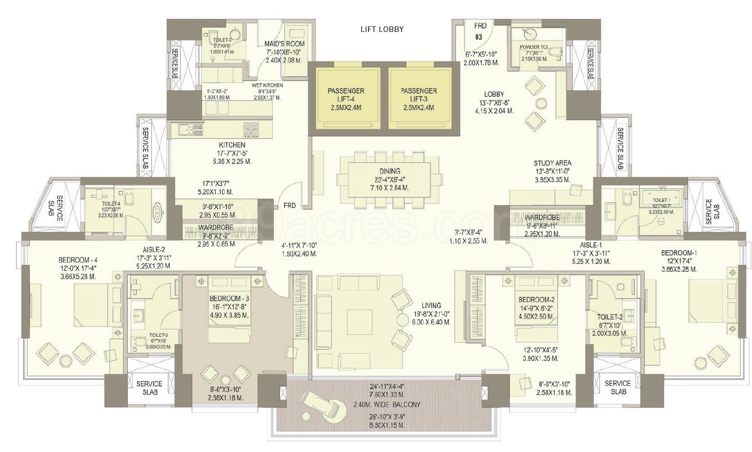 4 BHK Raheja Vivarea Mahalaxmi floor plan 2