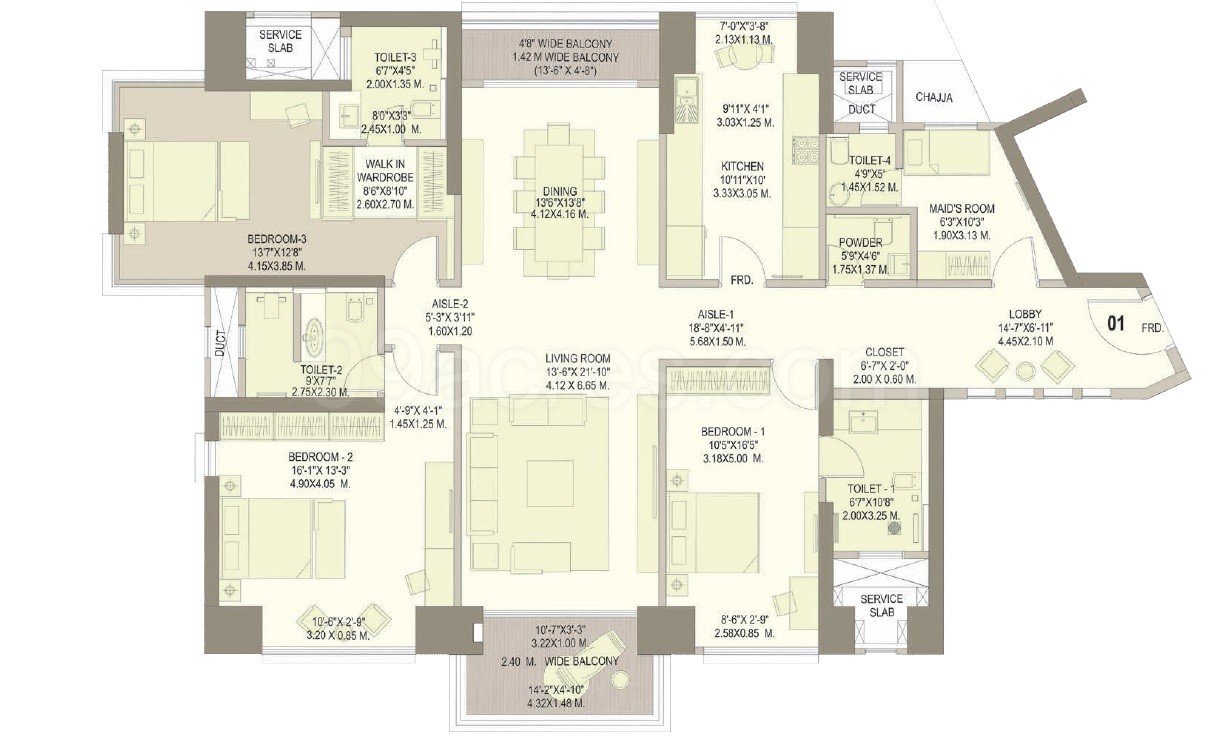 4 BHK Raheja Vivarea Mahalaxmi floor plan 3